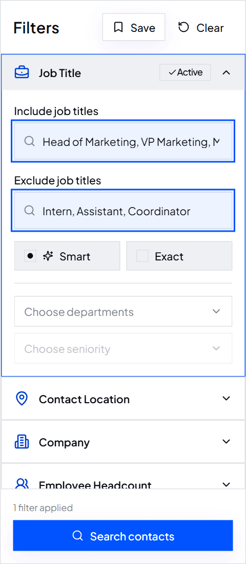 The Job Title filter with included and excluded job titles highlighted